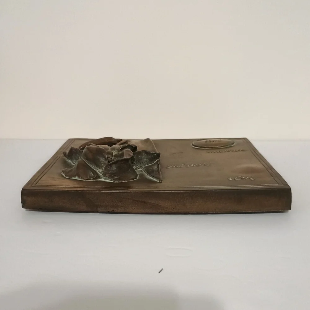 Hen-Feathers Bronze 3D Wall Tile Plaque Language Of Flowers Iris 9 X 8